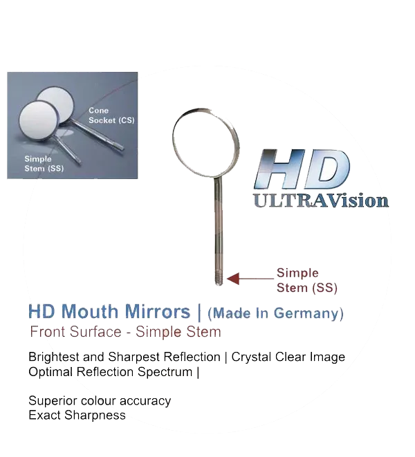 Ultra HD Mouth Mirrors - Simple Stem - MirrorHD0-SS - No. 0, 14mm, Made in Germany (Zirc Crystal HD Compatible) 03 Pcs/PKT
