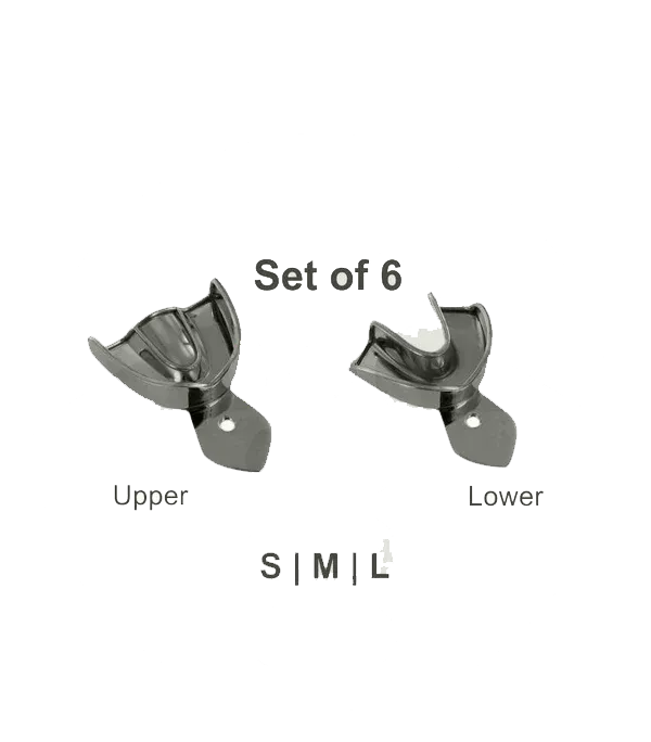 XY07-003-S06 Dental Impression Trays Set of 6 (S, M, L) Upper and Lower (Non-Perforated)