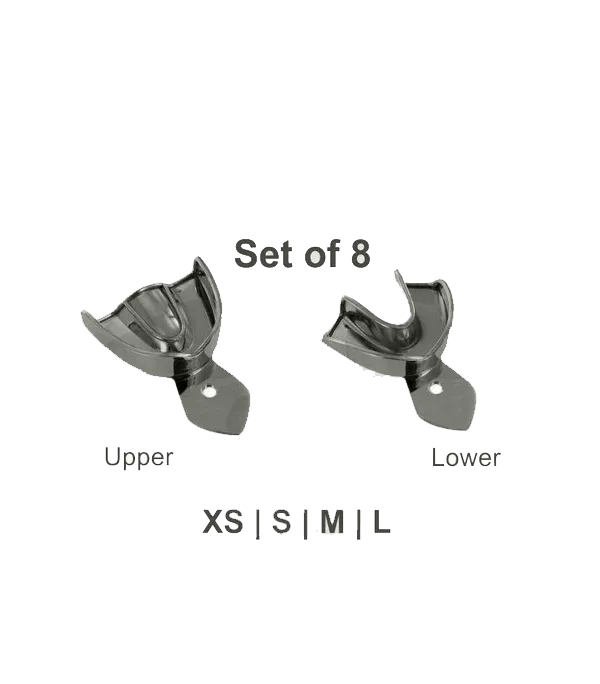 XY07-003-S08 Dental Impression Trays Set of 8 (XS,S, M, L) Upper and Lower (Non-Perforated)